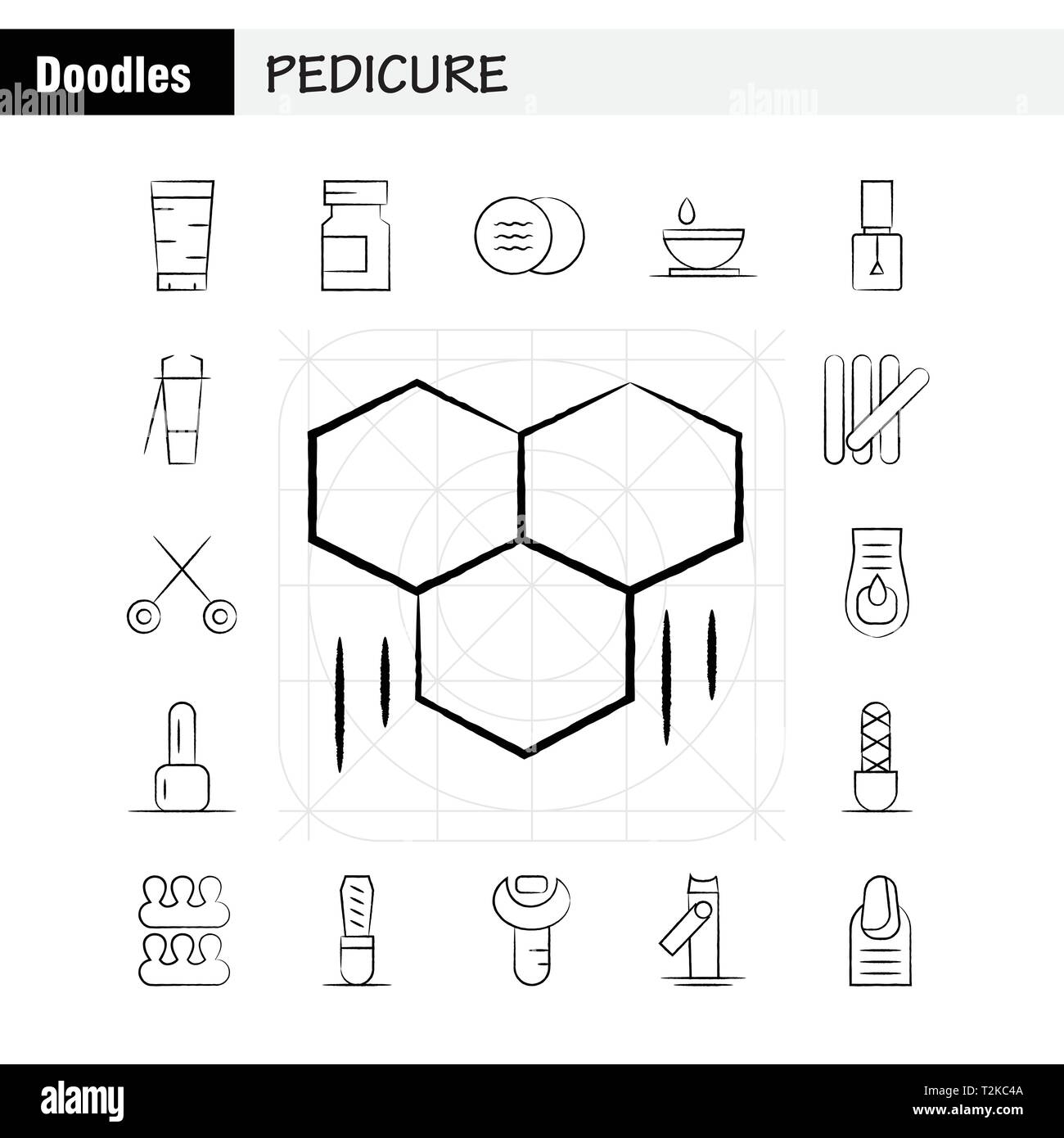 Pédicure Hand Drawn Icon Pack pour les concepteurs et développeurs. Icônes de la Lotion, lotion à remous, savon, cosmétique, Beauté, cosmétique, crème, Vector Illustration de Vecteur