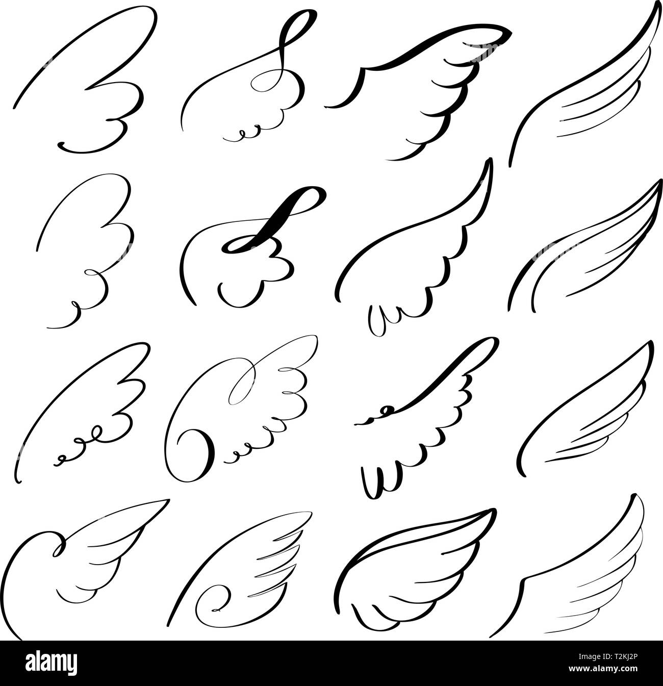 Colombe volant résumé jeu de croquis icon collection cartoon vector illustration croquis dessinés à la main. Illustration de Vecteur