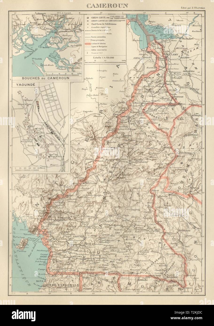 Cameroun COLONIAL/Cameroun. Plan de Yaoundé. Afrique équatoriale française 1931 map Banque D'Images