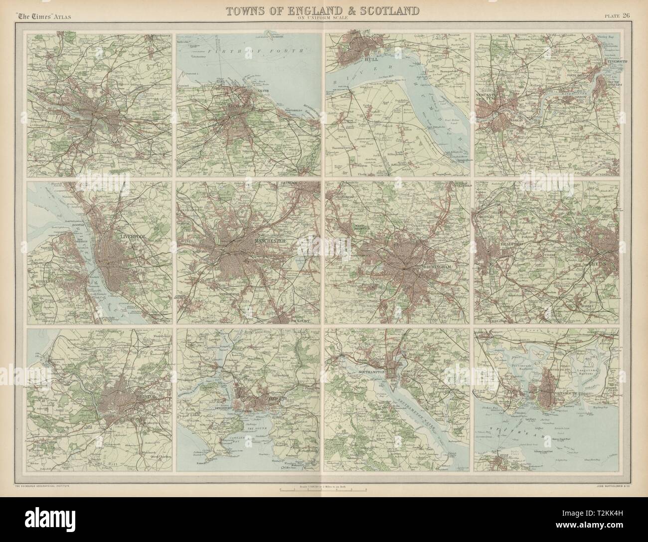 En Angleterre et en Écosse, les plans de la ville. La fois 1922 old vintage carte graphique Banque D'Images