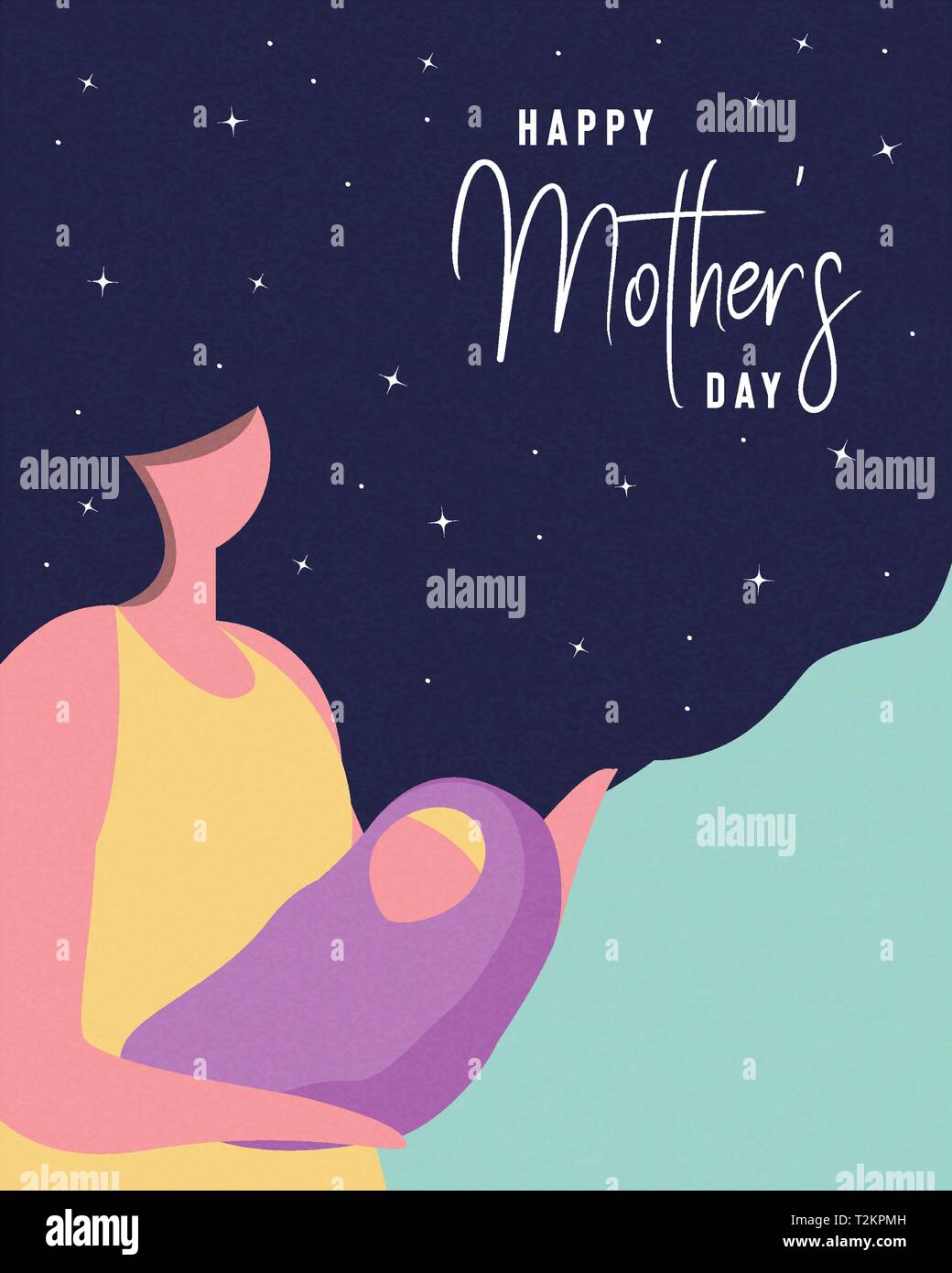 Happy Mothers Day card illustration. Femme avec de longs cheveux holding baby pour la maternité concept ou mère de l'amour. Illustration de Vecteur