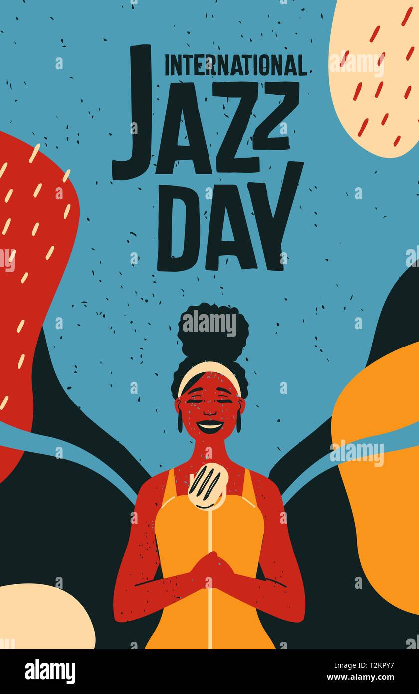 Journée internationale du Jazz retro poster illustration de femme noire singer avec résumé fond coloré pour l'événement concert de musique. Illustration de Vecteur
