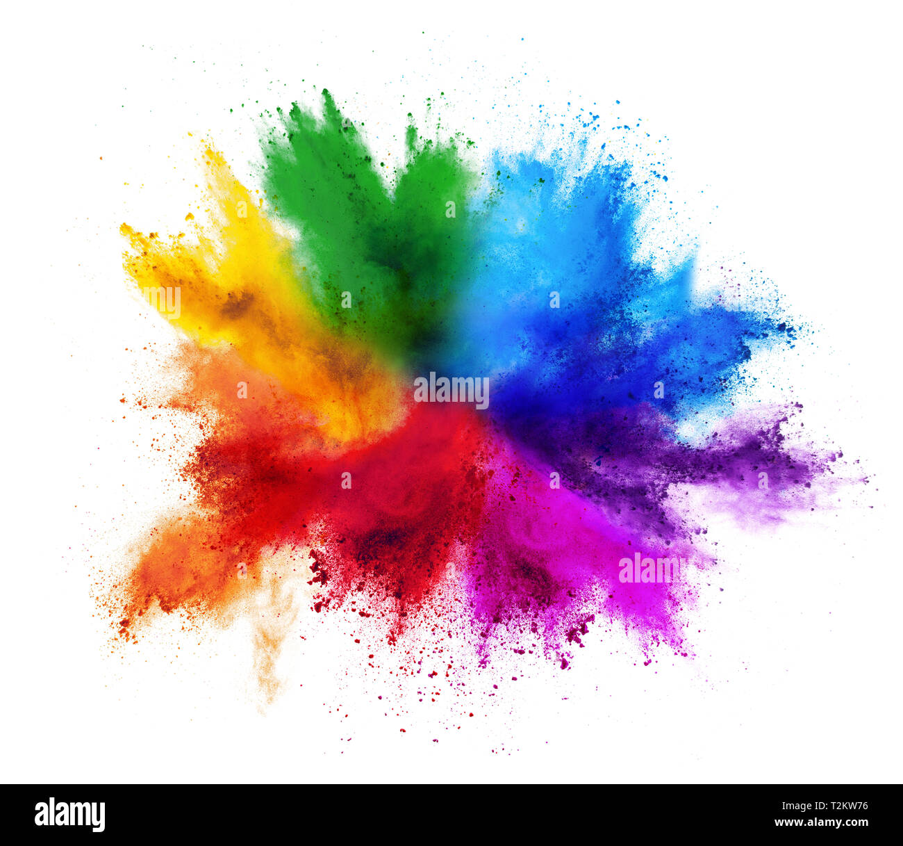 Arc-en-ciel de couleurs de peinture poudre couleur holi explosion isolé sur fond blanc Banque D'Images