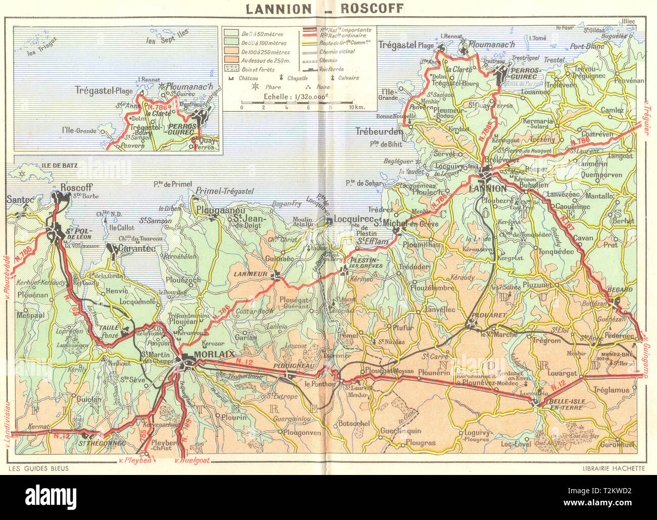 La BRETAGNE. Morlaix ses plages. Lannion Roscoff 1948 old vintage map plan graphique Banque D'Images