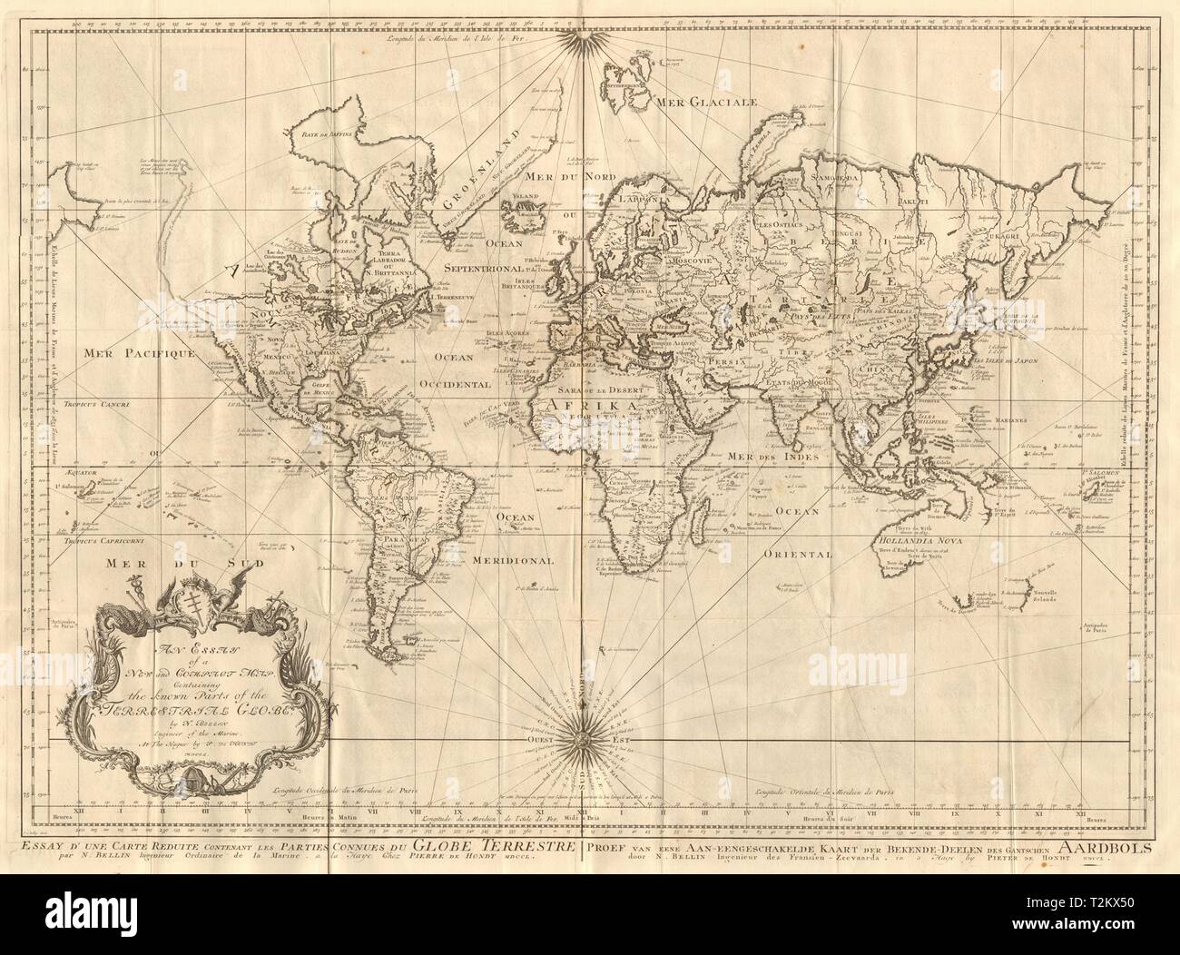 "Essai d'une nouvelle carte Compact &… du globe terrestre". BELLIN/SCHLEY 1747 Banque D'Images