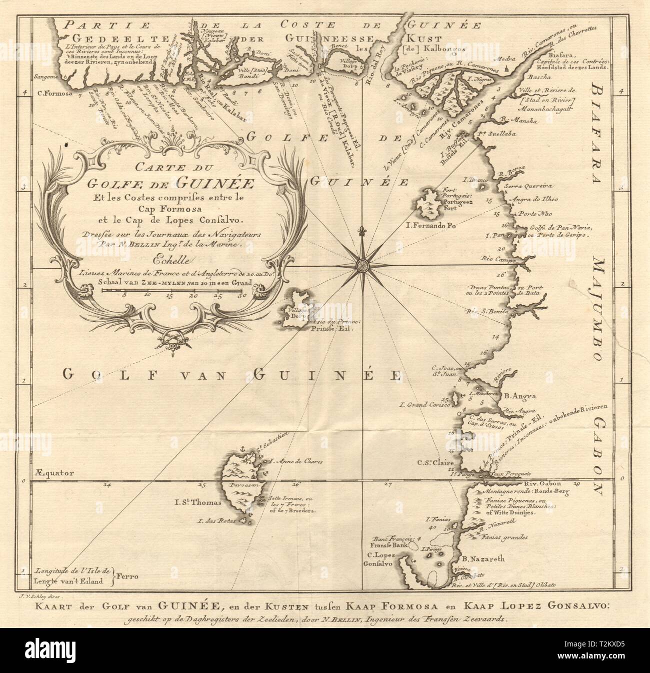 Carte du Golfe de Guinée. Golfe de Guinée Nigéria Cameroun BELLIN/SCHLEY 1748 map Banque D'Images