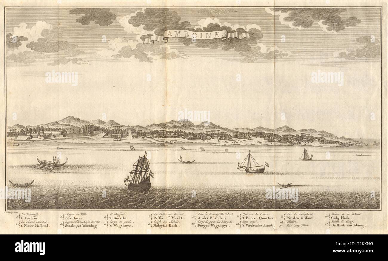 'Amboine'. La ville d'Ambon & island, îles Moluques / Maluku. L'Indonésie. SCHLEY 1755 Banque D'Images