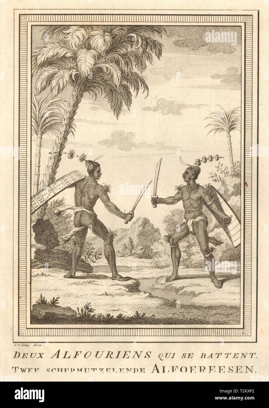 'Deux Alfouriens qui se battent". Nuaulu combats. La SERAM, Maluku. SCHLEY 1755 Banque D'Images