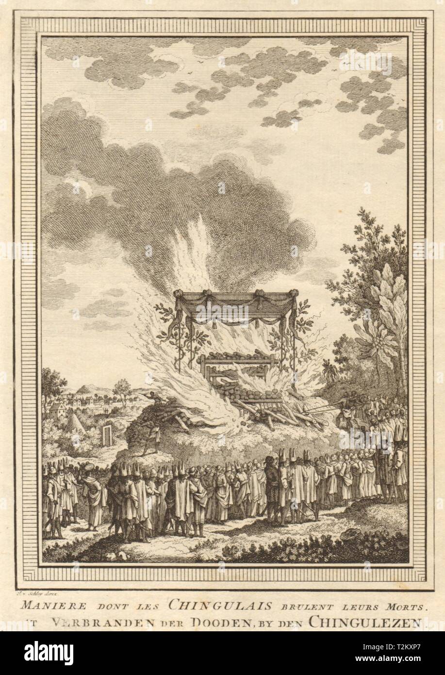 'Les Chingulais brûlent leurs morts'. Sri Lanka Ceylan. La crémation. SCHLEY 1755 Banque D'Images