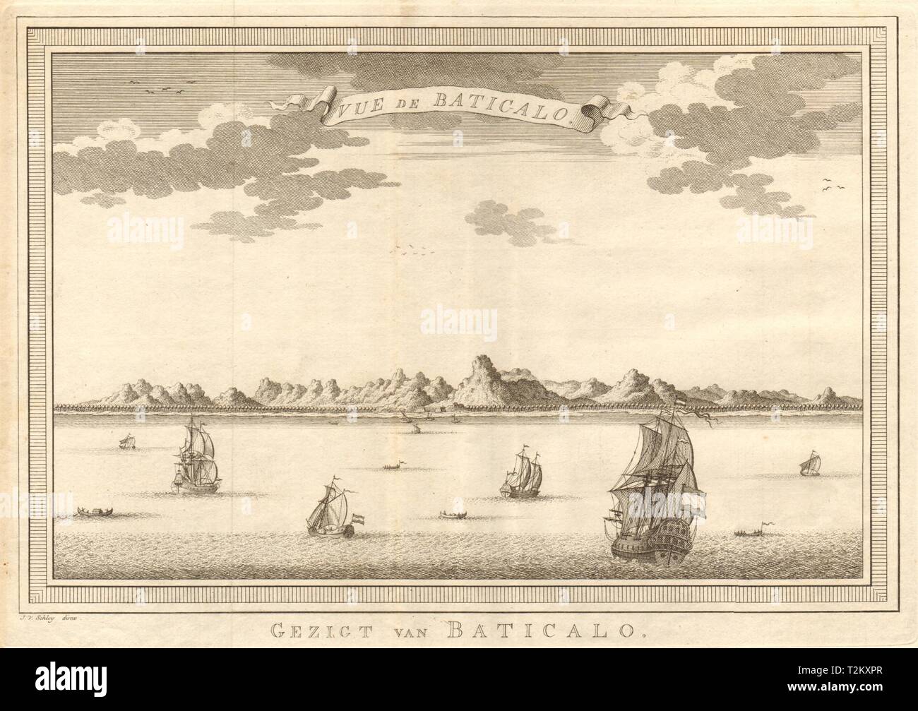 'Vue de Baticalo'. Avis de Batticaloa, Sri Lanka. Ceylan. SCHLEY 1755 imprimer Banque D'Images