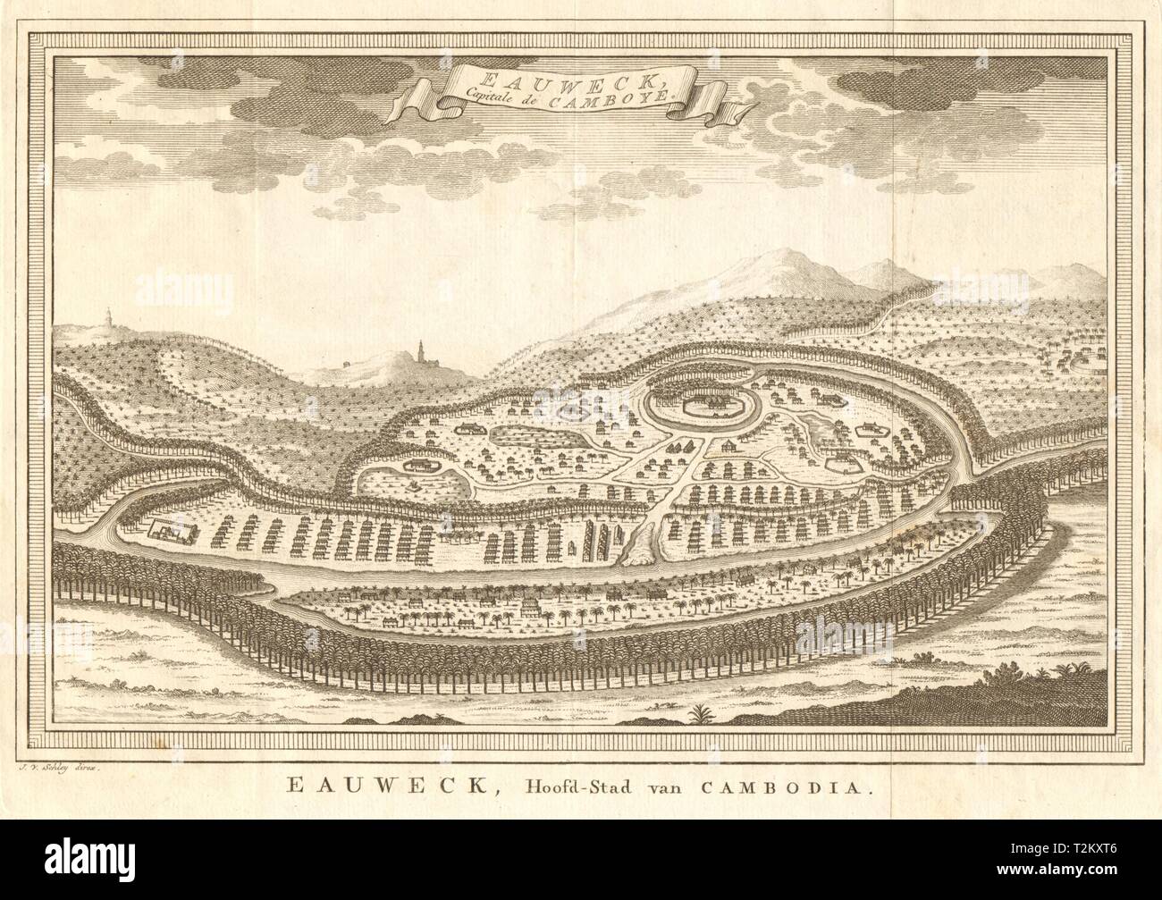 «Eauweck, Capitale de Camboye'. Lovek, Cambodge plan. BELLIN/SCHLEY 1755 map Banque D'Images
