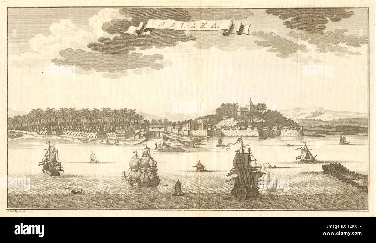 'Malaka'. Vue de la ville de Malacca, Malaisie. East Indies. SCHLEY 1755 old print Banque D'Images