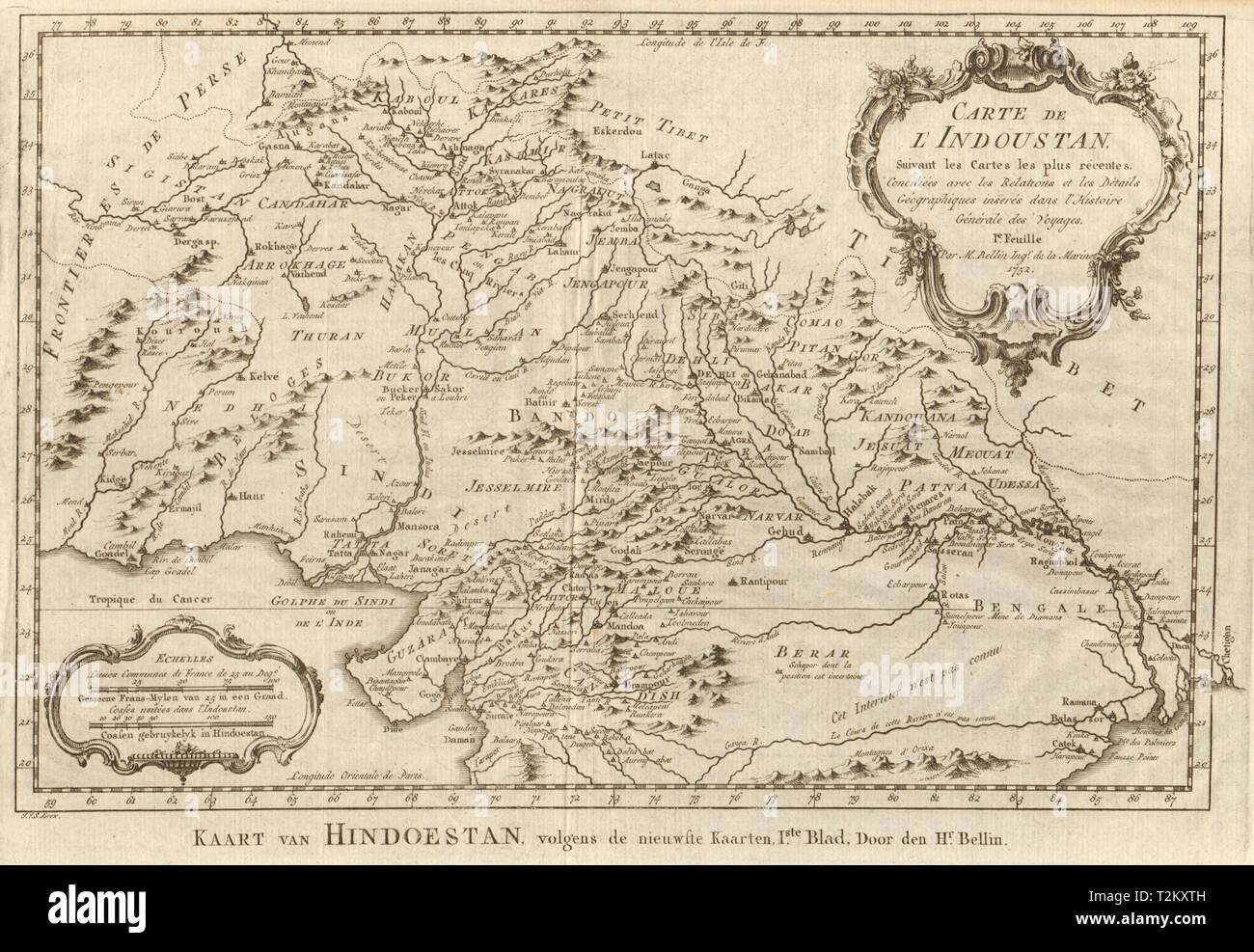 'Indoustan'. L'Inde de nord. L'Hindustan Pakistan Népal. BELLIN/SCHLEY 1755 map Banque D'Images