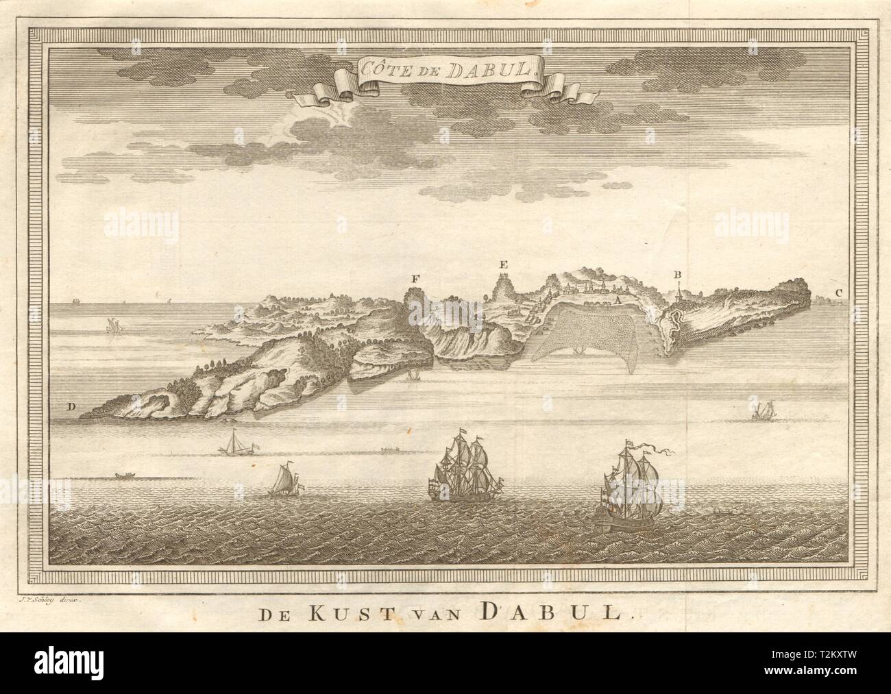 'Côte de Dabul'. L'Inde. Côte de Dabhol. BELLIN / SCHLEY 1755 ancienne carte antique Banque D'Images
