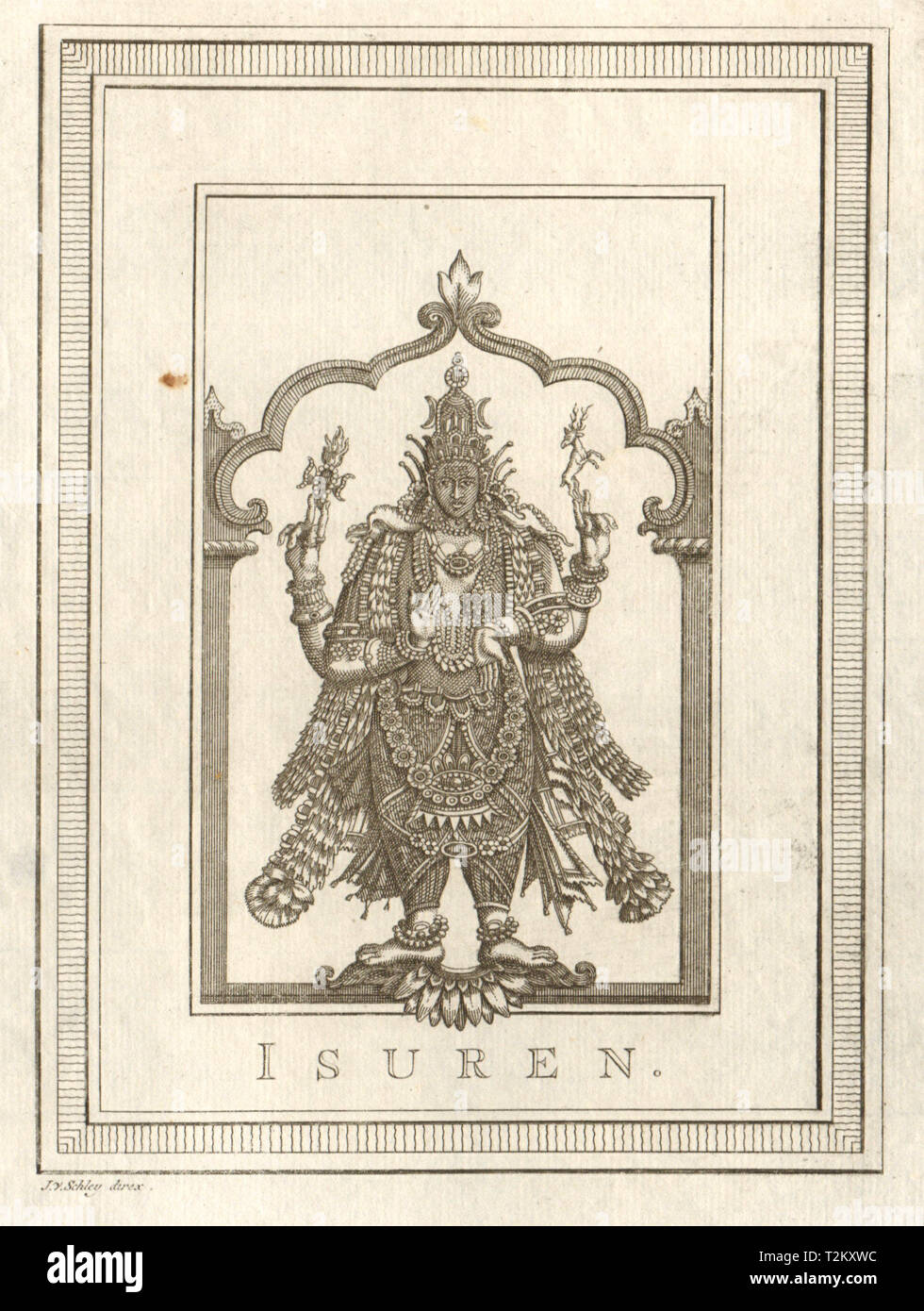 'Isuren'. L'Inde. Shiva. Dieu hindou dieu. SCHLEY 1755 ancienne imprimer photo Banque D'Images