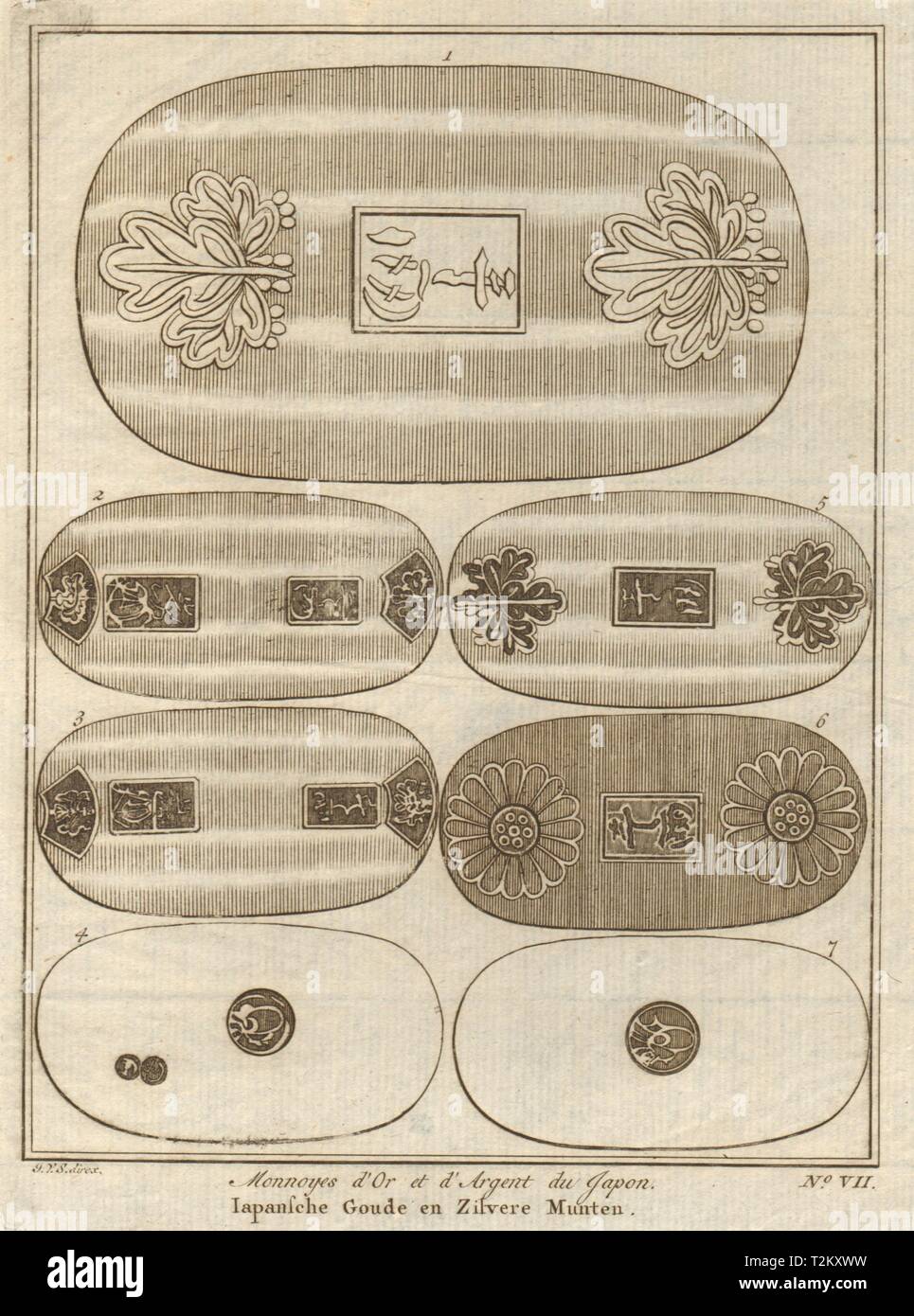 Pièces d'or et d'argent japonais. SCHLEY 1755 mobilier vintage print photo Banque D'Images