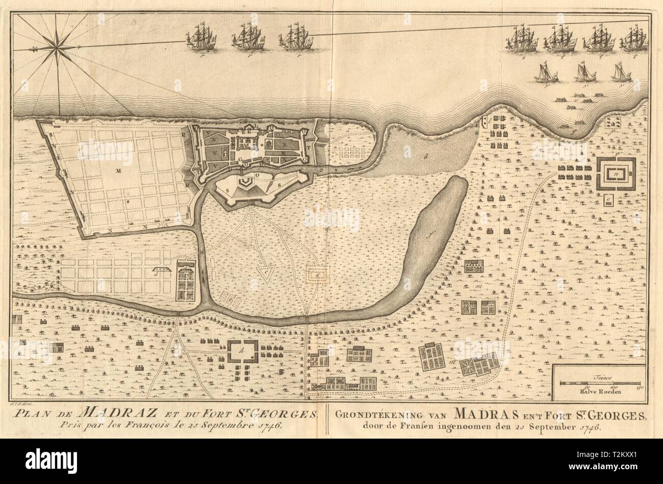 Le "Plan de Madraz et du Fort Saint Georges'. Chennai Madras. BELLIN/SCHLEY 1756 map Banque D'Images