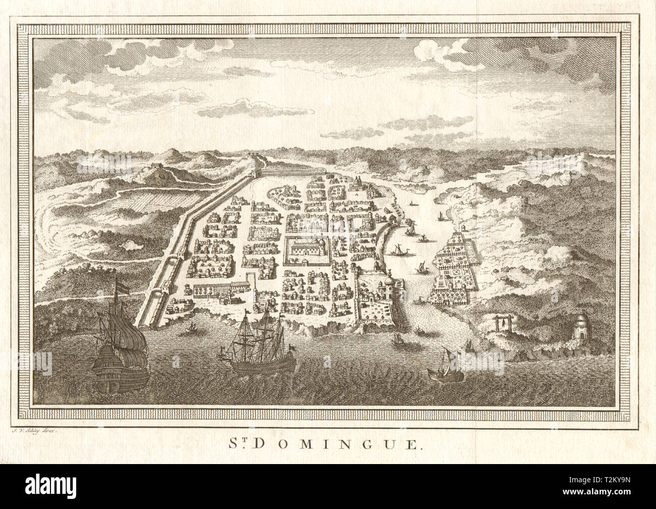 'St. Domingue'. Vue sur la ville de Santo Domingo, République dominicaine. SCHLEY 1762 Banque D'Images
