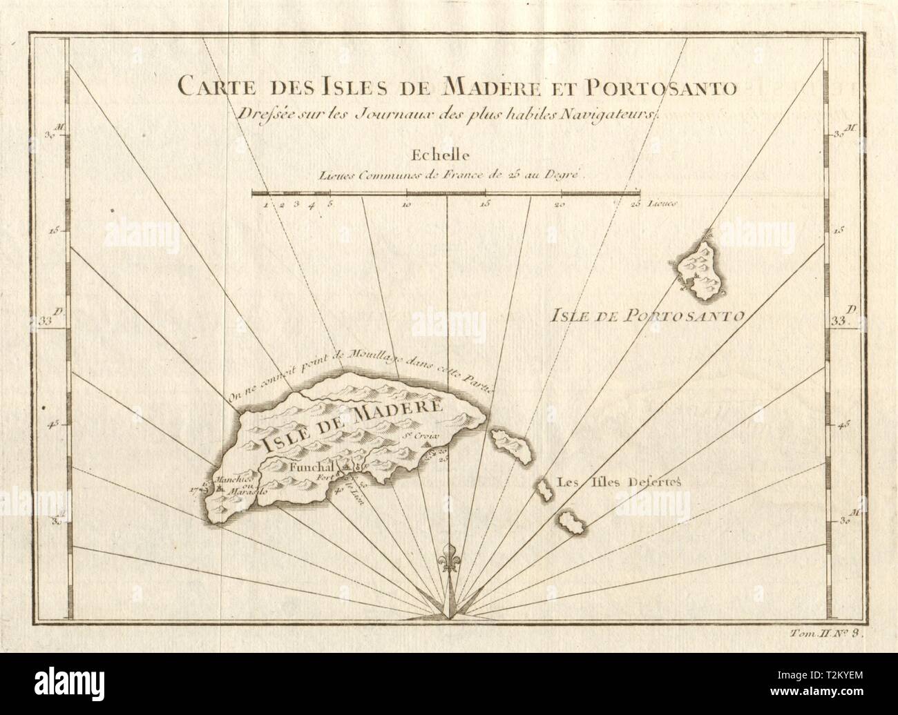 Carte des Isles de Madère et Porto Santo'. Madère. Funchal. BELLIN carte 1746 Banque D'Images