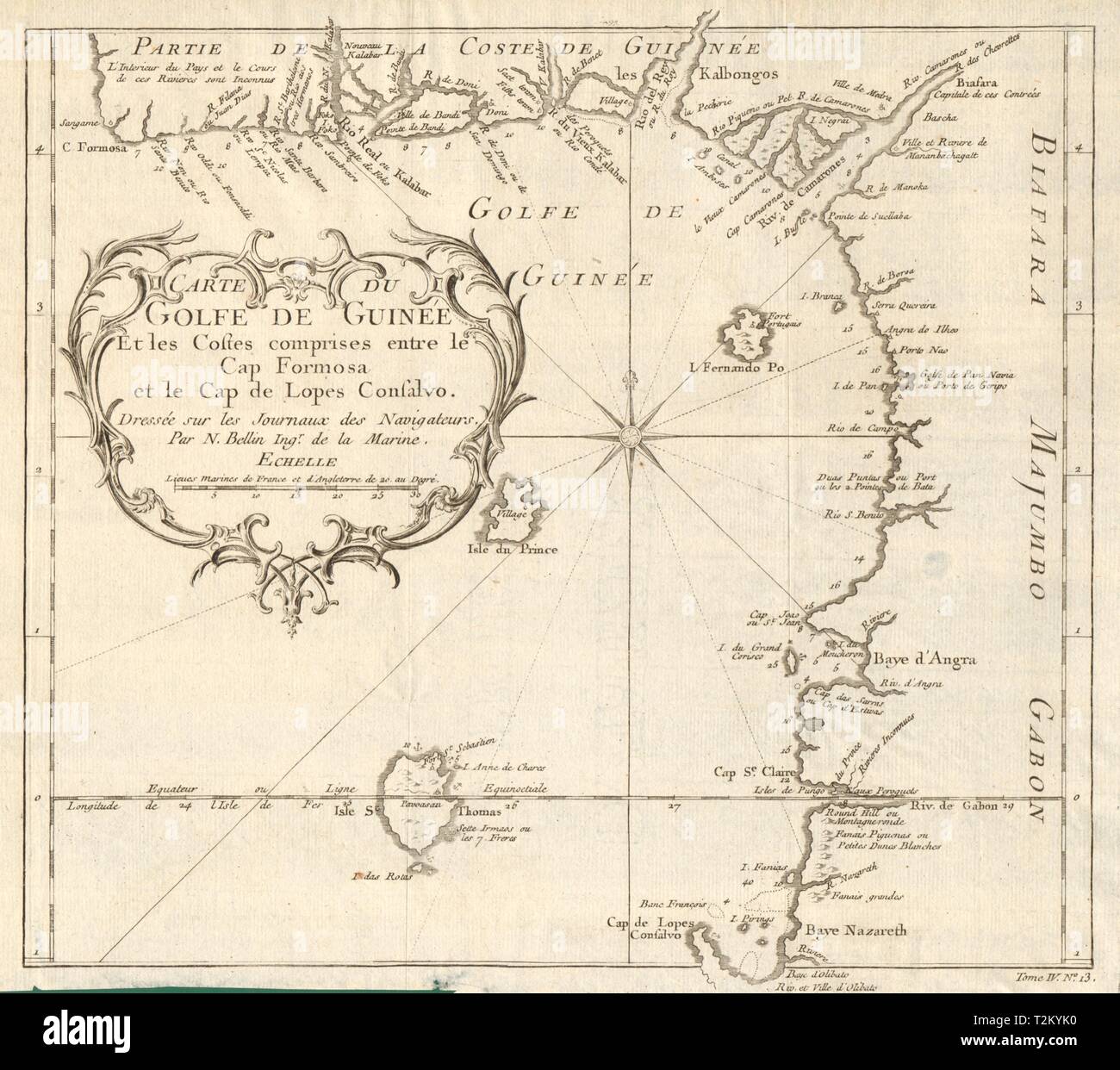 'Carte du Golfe de Guinée". Golfe de Guinée. Le Nigeria et le Cameroun. BELLIN carte 1747 Banque D'Images