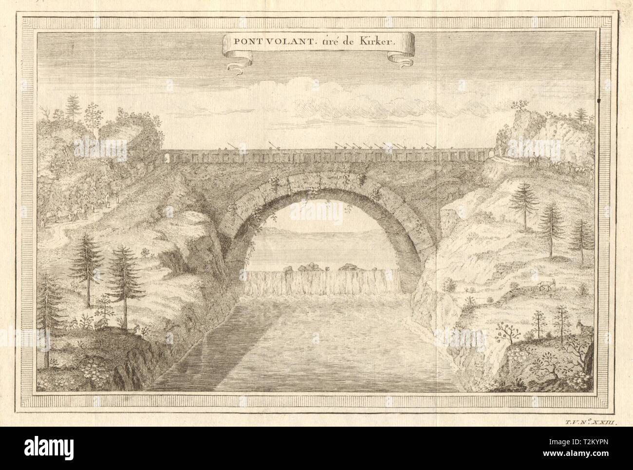 "Pont volant, tiré de Kircher'. La Chine. Flying Bridge 1748 vieux ancien Banque D'Images