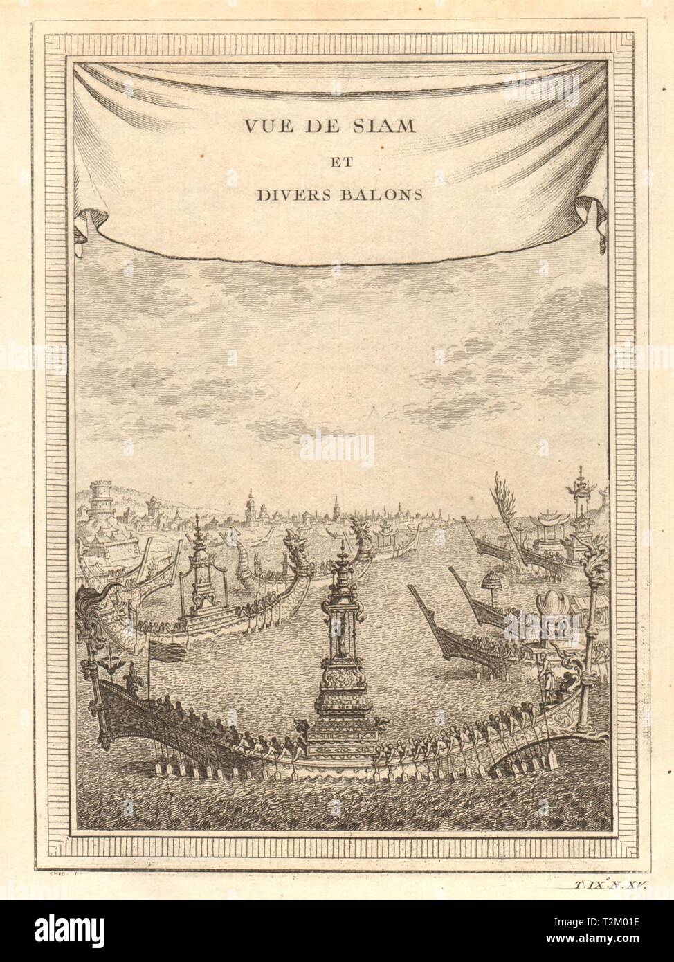 'Vue de Siam et plongeurs balons'. Barge royale Procession, Ayutthaya, Thaïlande 1751 Banque D'Images
