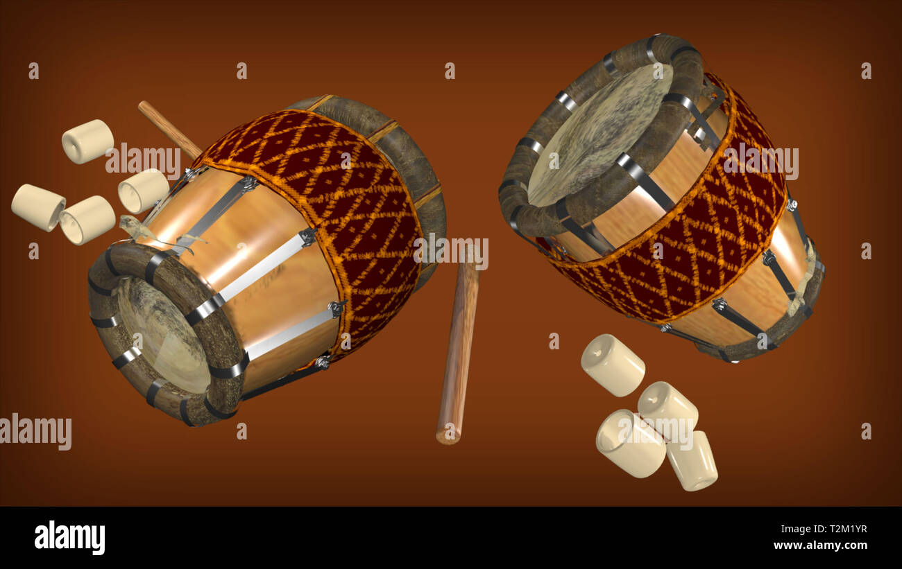 Le Thavil south Indian instrument de musique utilisé dans les temples du Tamil Nadu et aussi utilisé avec le nadaswaram en fonctions de mariage Banque D'Images