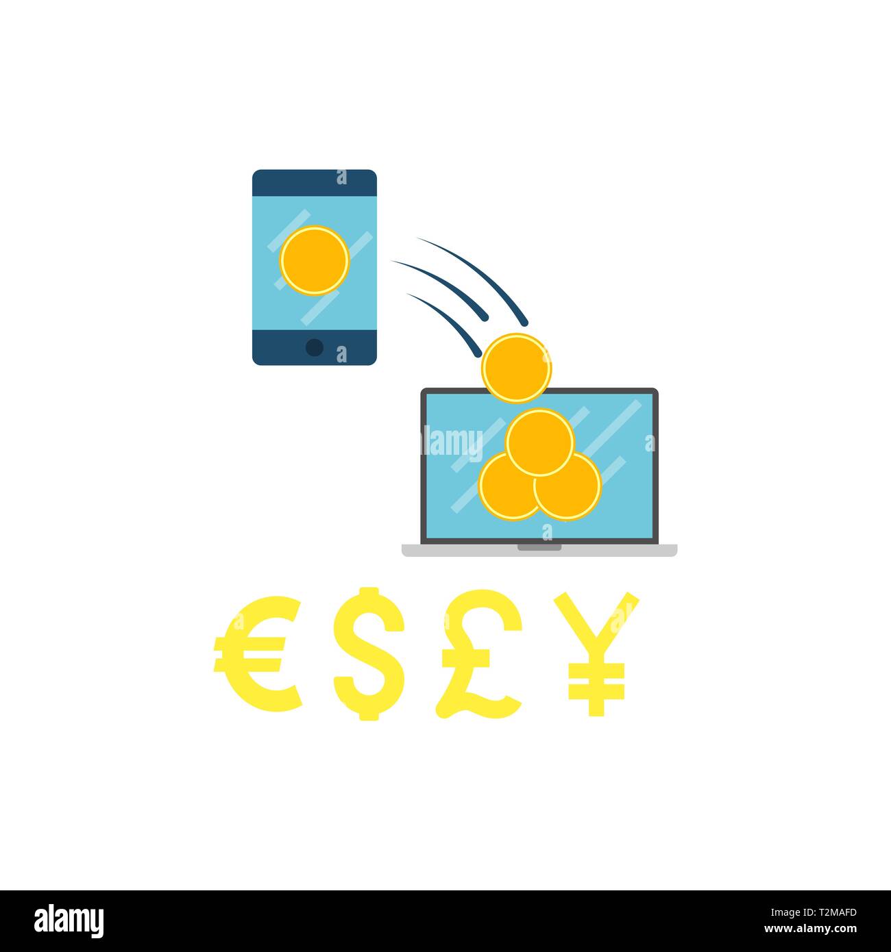 Notion de transaction. Concept de transaction avec les pièces de monnaie et devises différentes Icône vecteur télévision isolé sur fond blanc. Illustration de Vecteur