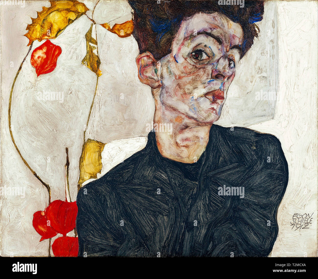 Egon Schiele (1890-1918), Autoportrait avec Physalis, 1912 Banque D'Images