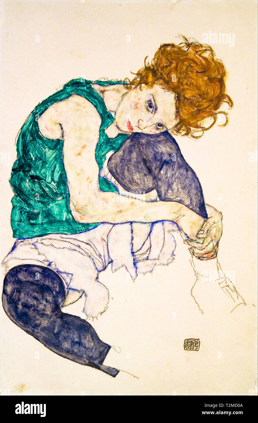 Egon Schiele, femme assise avec les genoux pliés (Adele Herms), 1917 Banque D'Images