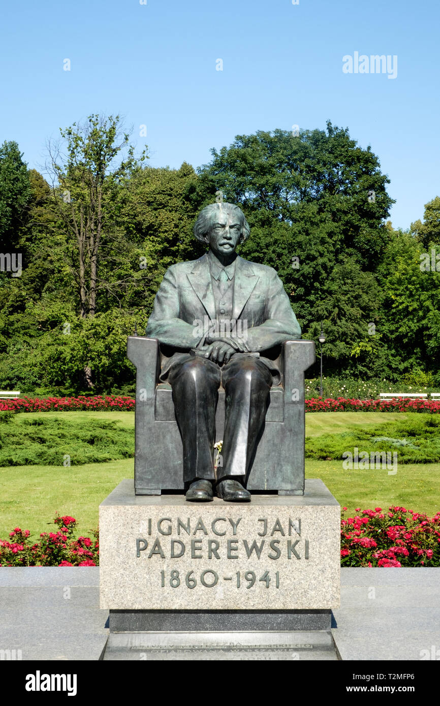 Le Monument à Ignacy Jan Paderewski Château Ujazdowski Parc dans le centre-ville de Varsovie, Pologne. Banque D'Images