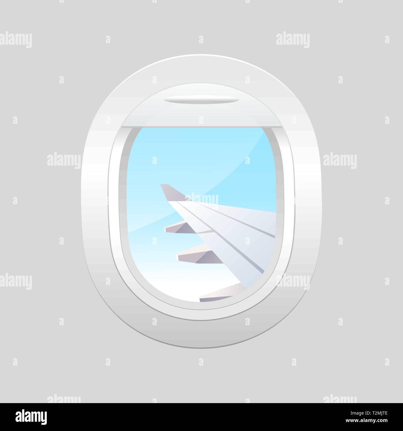 Vue de l'avion. Plan de la fenêtre. Les fenêtres de l'avion avec ciel nuageux ciel bleu à l'extérieur. Illustration de Vecteur