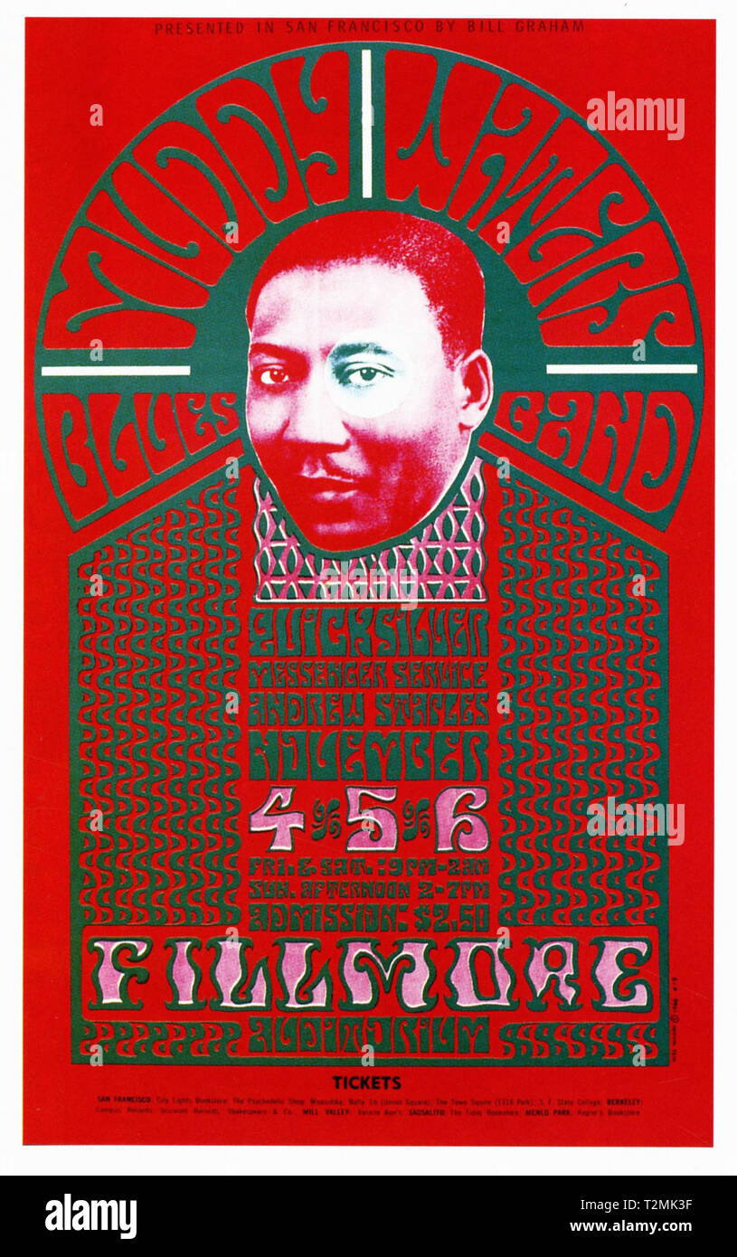 Muddy Waters - affiche concert vintage psychédélique Banque D'Images