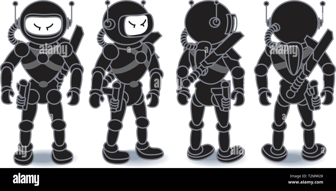 Spaceman exotiques ; délais d'avant, côté 3/4, 3/4 en arrière et l'arrière Illustration de Vecteur