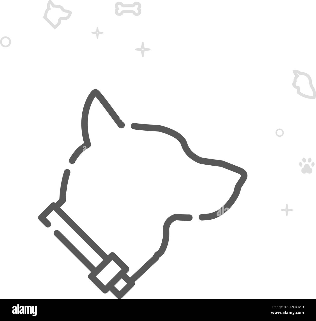 Dessin Tete De Chien De Profil Profil de tête de chien sur l'icône de la ligne du vecteur. Symbole de  fournitures pour animaux, le pictogramme, signe. Résumé Arrière-plan  géométrique de la lumière. Avc. modifiable Régler l'épaisseur de ligne