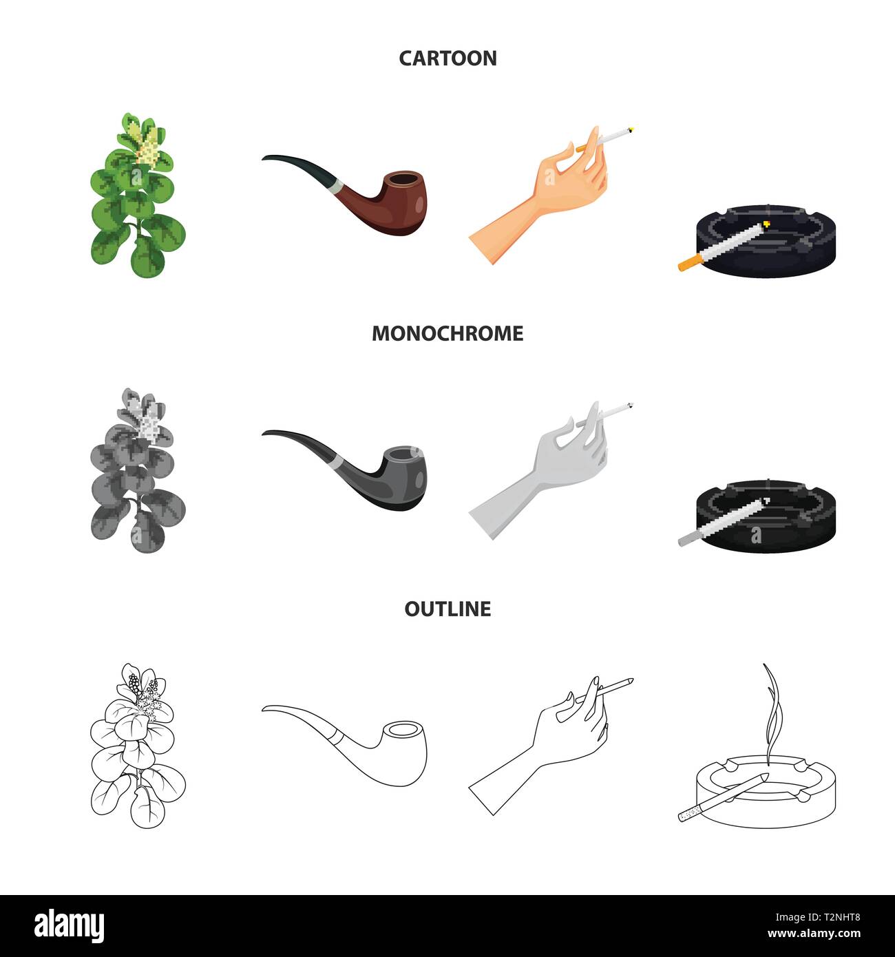 Tuyau,feuilles,main,feuilles,cendrier,retro bras,verre,agriculture,bois,en plastique,En attente,dépendance,jardin botanique,pause,filtre,botanique,classique,bad,abus,usine,LE,feu,addict,risque, detective,homme,nature,style,panneaux,Green,refuser,stop,anti,habitude,tabac,cigarettes,health,nicotine fumée,statistiques,,set,icône,,illustration,collection,isolé,design,graphisme,élément vecteur vecteurs,signer , Illustration de Vecteur