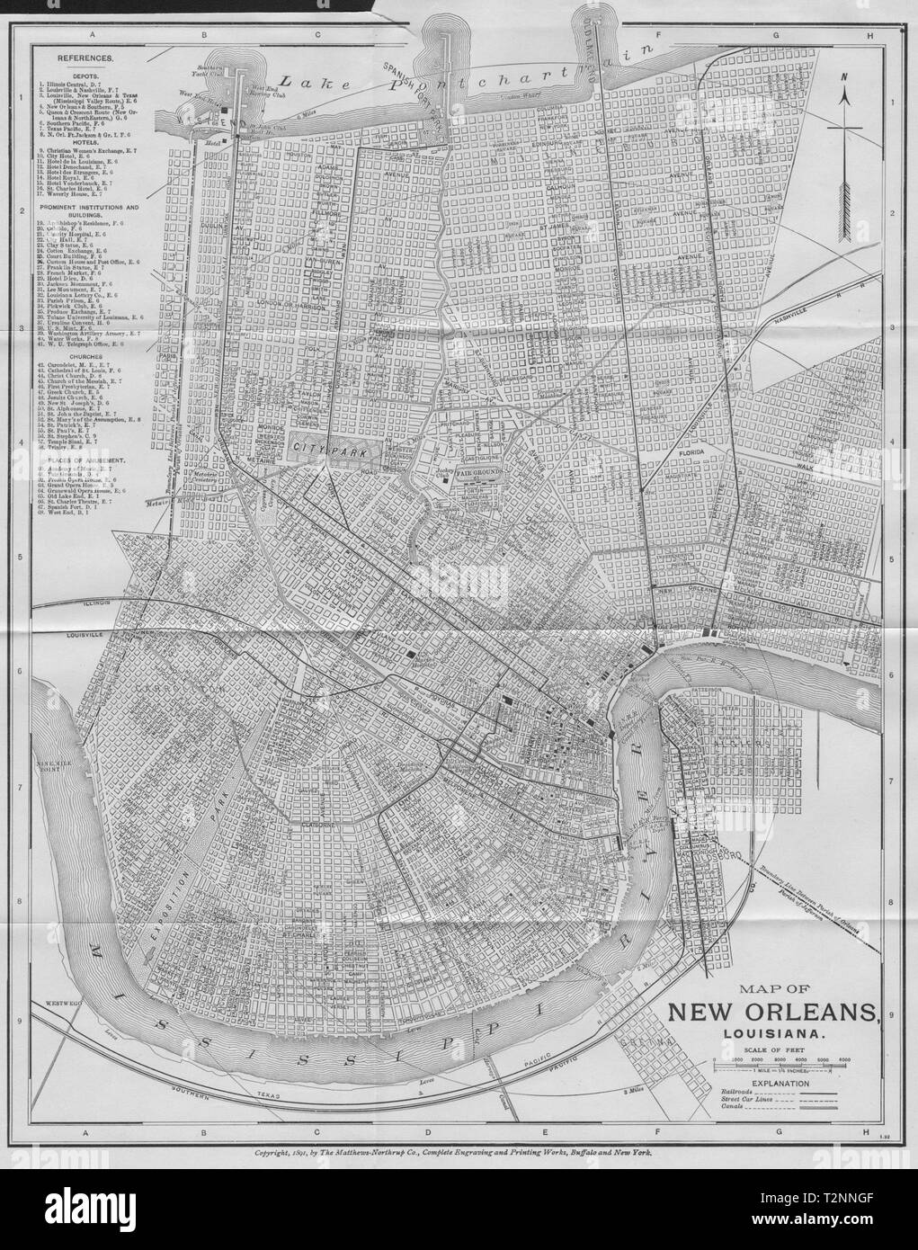 La NOUVELLE ORLÉANS, LOUISIANE. Plan de la ville Plan de la ville antique 1893 tableau ancien Banque D'Images