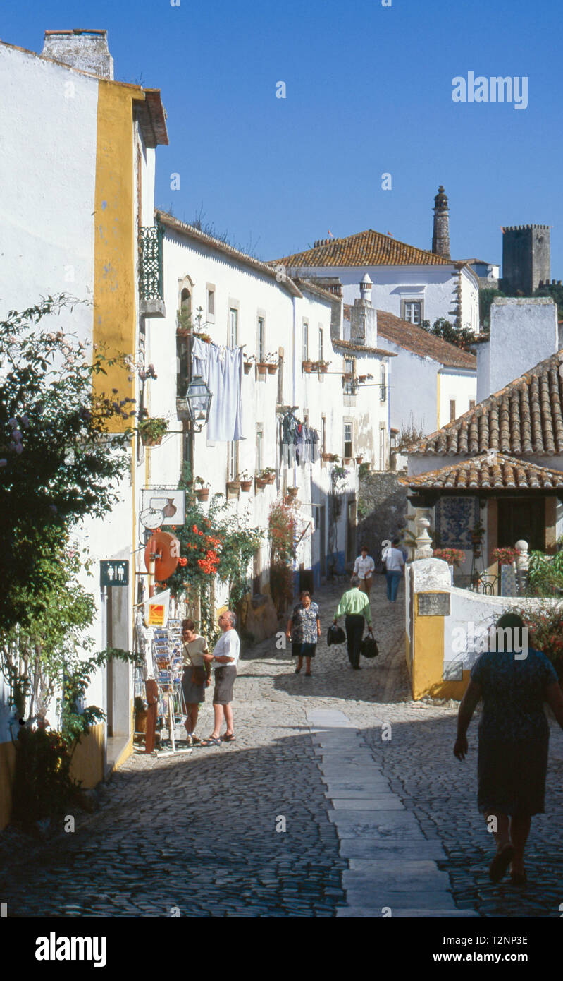 Scène de rue Obidos Portugal Estemadura Banque D'Images