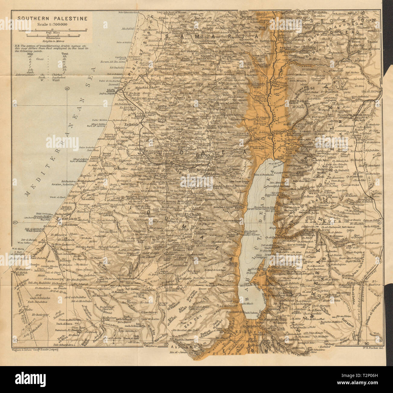 Le sud de la Palestine. Israël 1912 ancienne carte graphique plan vintage Banque D'Images