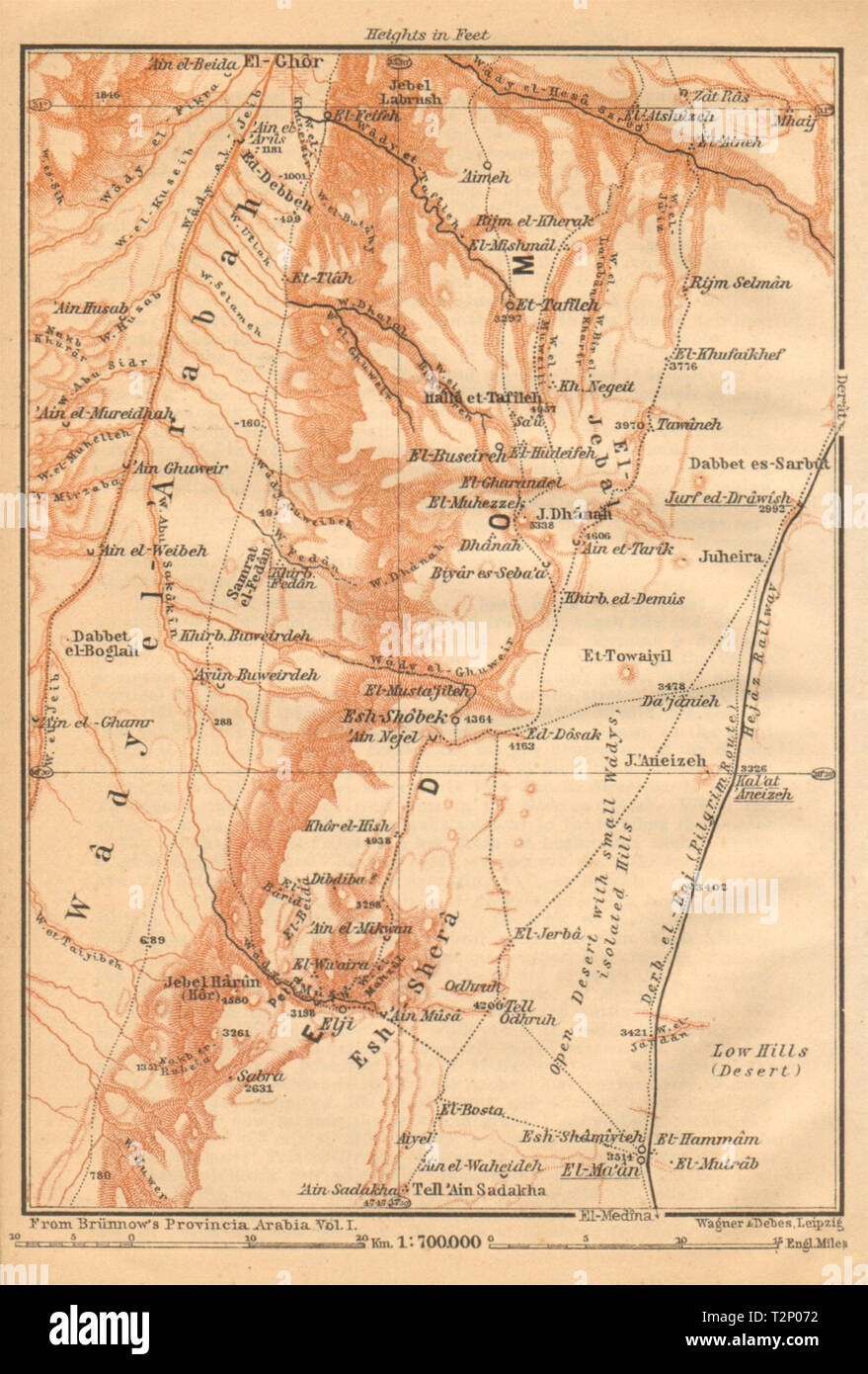 La biosphère de l'Ouest Jordanie Dana Ma'an Tafilah Aqaba gouvernorats Hajj 1912 route map Banque D'Images