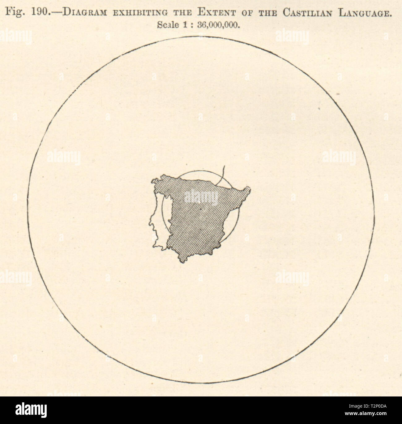 L'ampleur de l'exposition schéma de la langue castillane. L'Espagne. Croquis 1885 Banque D'Images