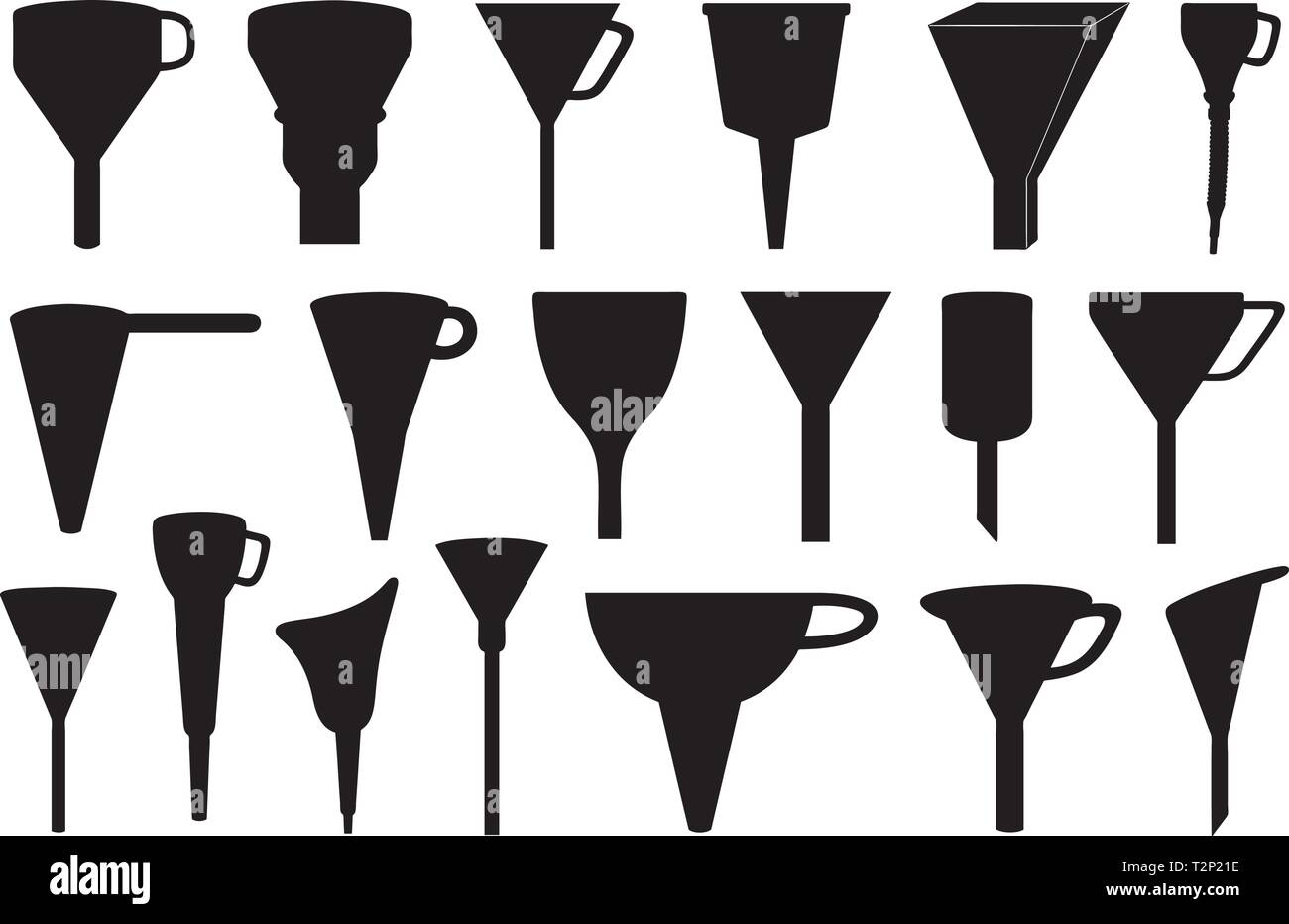 Ensemble d'entonnoirs différents isolated on white Illustration de Vecteur