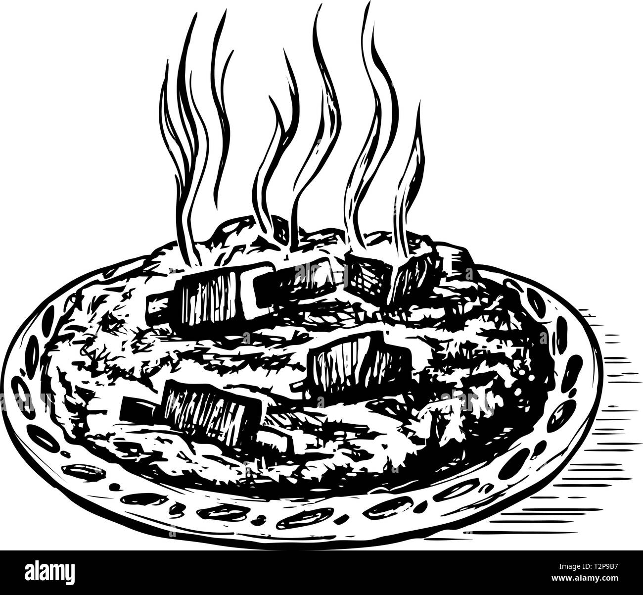 Doodle sketch pilaf cuisine orientale. La gravure à la main l'imitation. Scratch style conseil vector illustration Illustration de Vecteur