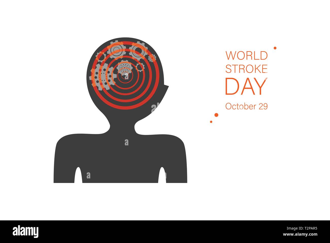 La journée mondiale des AVC International Modèle de page. Résumé Les droits de l'ossature avec des engrenages, roues en illustration couleur du cerveau. Vertiges, maux de tête, cerveau d Illustration de Vecteur