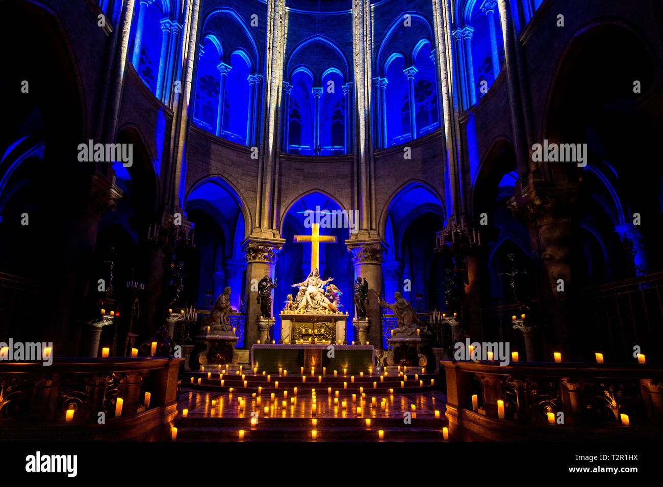 Spectacle son et lumière à la cathédrale Notre Dame, Paris, France Banque D'Images