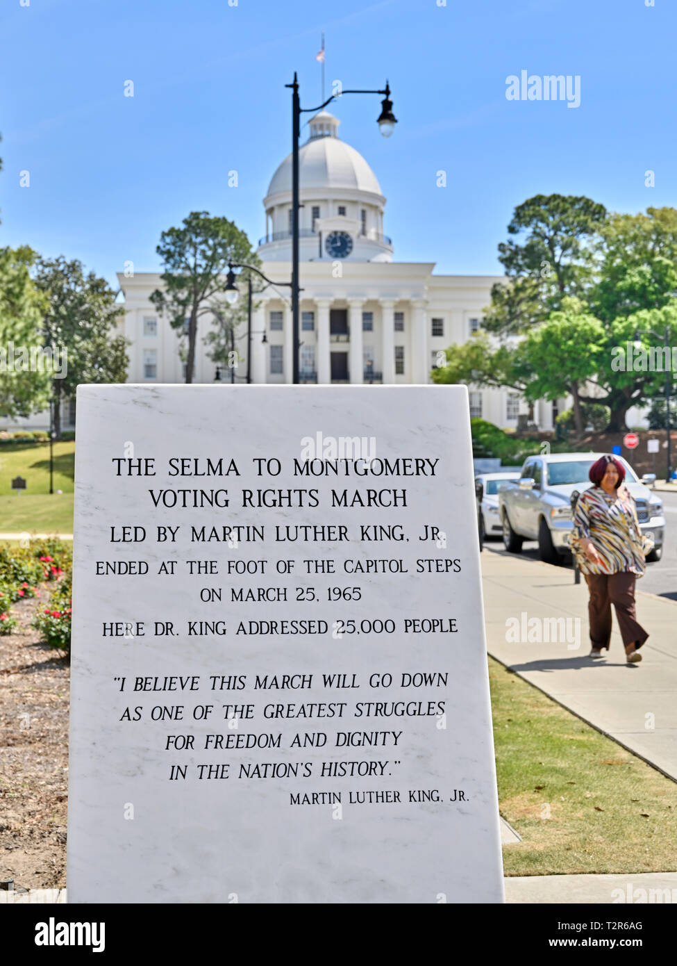 Commémorative ou historiques en monument dédié à la Selma à Montgomery voting rights act mars près de la Capitol à Montgomery, en Alabama, USA. Banque D'Images