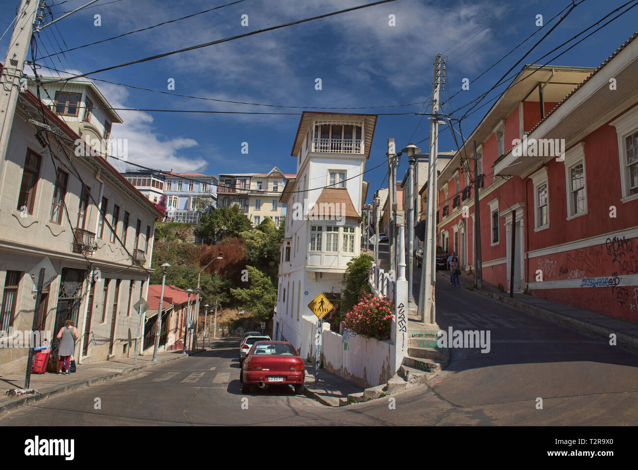 Architecture colorée à l'UNESCO World Heritage Valparaiso, Chili Banque D'Images Architecture colorée à l'UNESCO World Heritage Valparaiso, Chili Banque D'Images