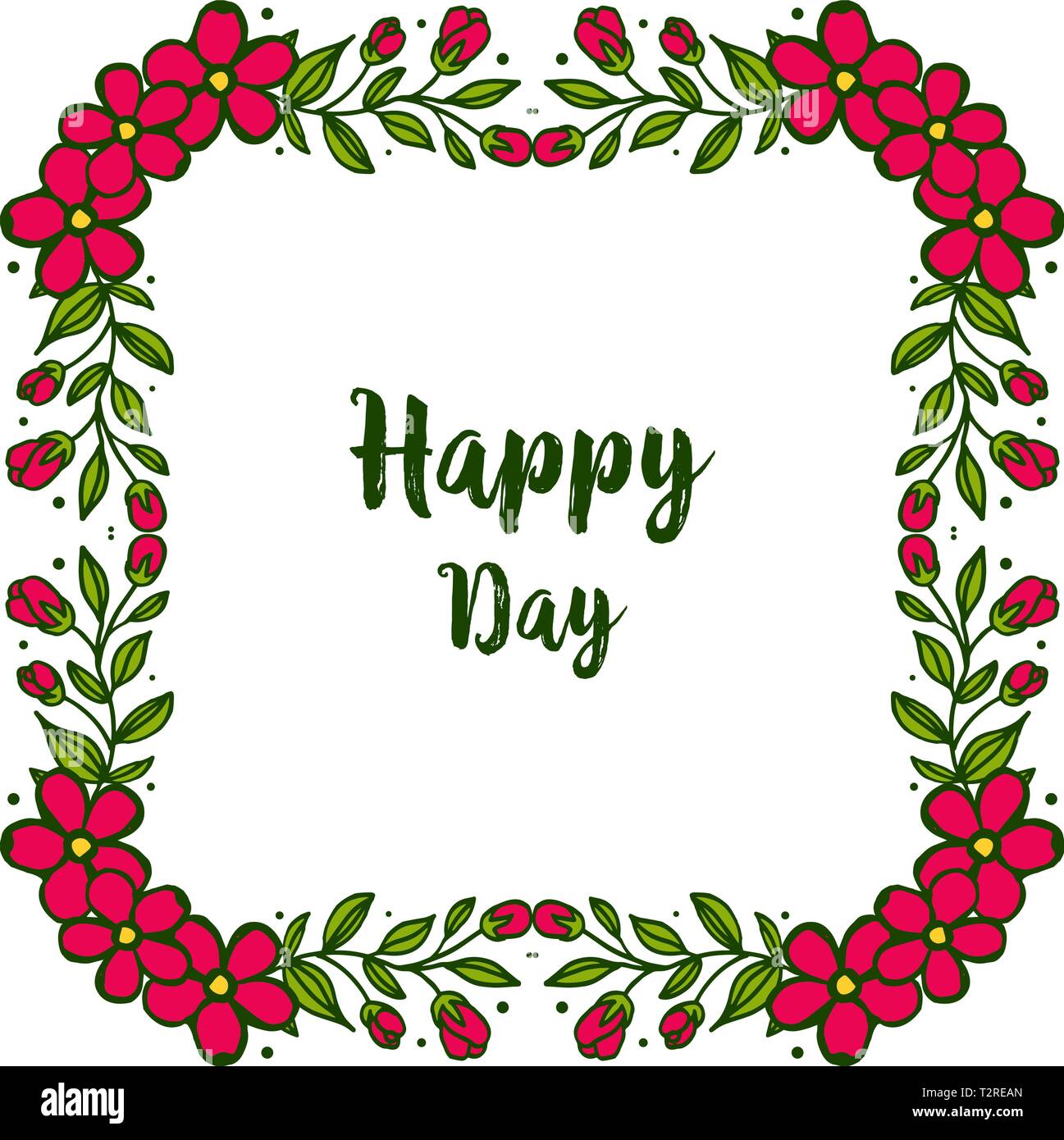 Vector illustration walpaper red floral frame pour carte de souhaits happy day hand drawn Illustration de Vecteur