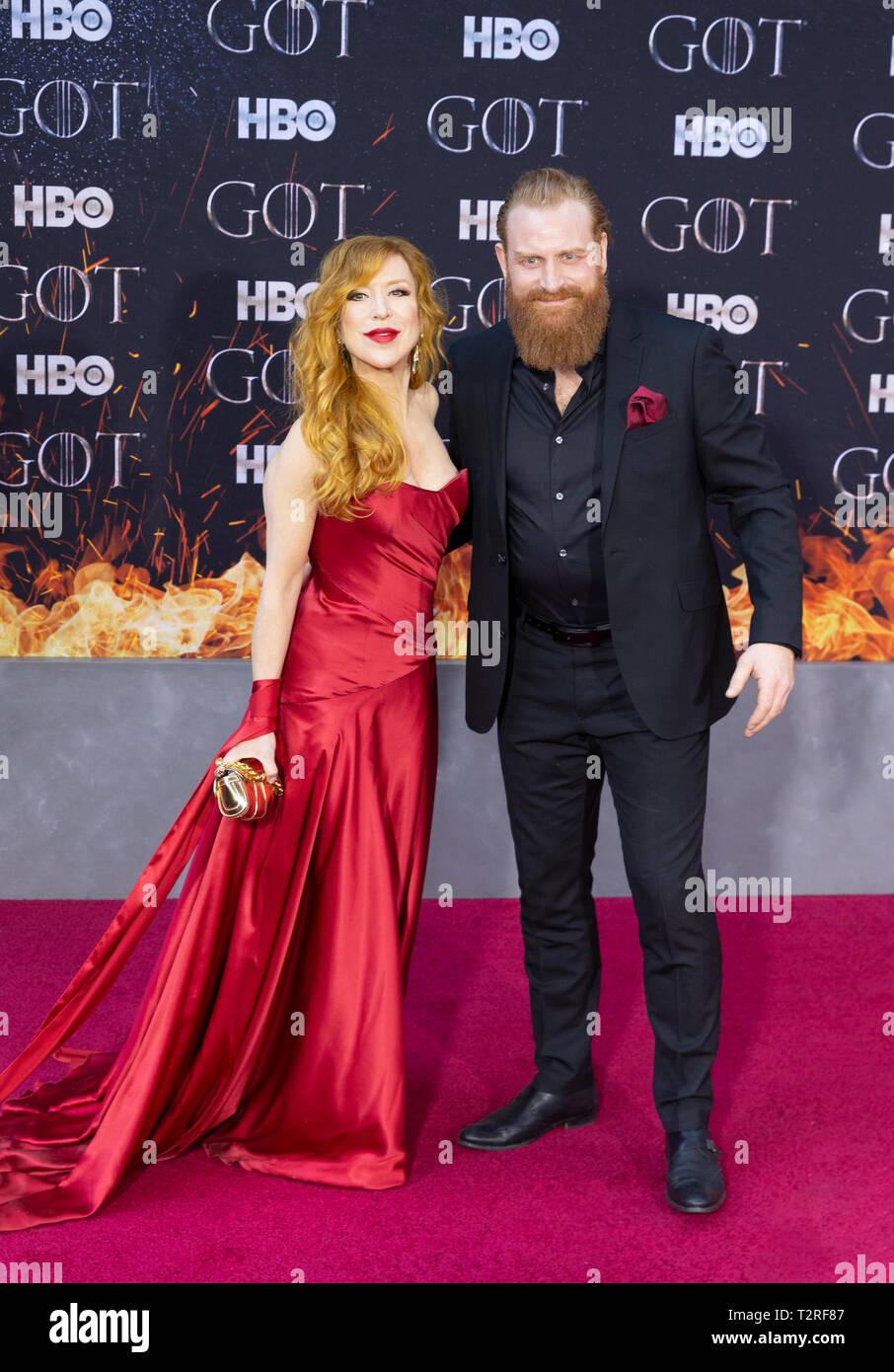 New York, NY - 3 Avril, 2019 : Gry Molvaer Kristofer Hivju Hivju et assister à HBO Game of Thrones saison finale première à Leida City Music Hall Banque D'Images