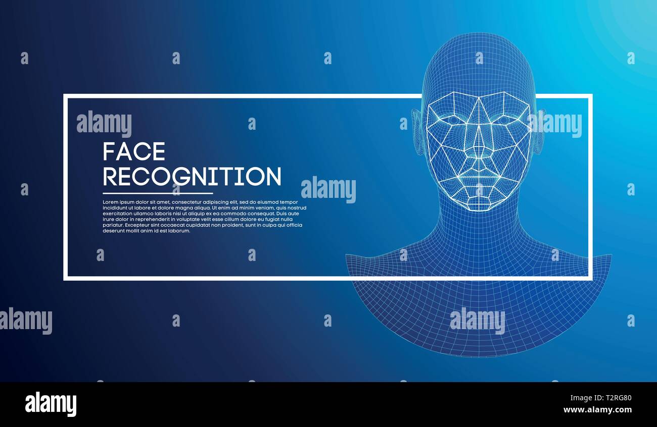 Les yeux bleus du robot android avec iris détaillées et élève. la reconnaissance faciale avec capteur et faire face à l'identité. Illustration de Vecteur
